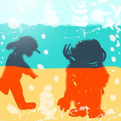 おうし座 14度のサビアンシンボル 「模索している貝と遊んでいる子供たち」のイラスト