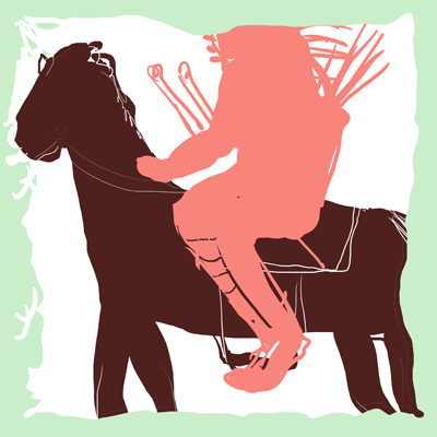 おうし座 24度のサビアンシンボル 「馬にまたがり骸骨の締め具をつけたインディアン」のイラスト
