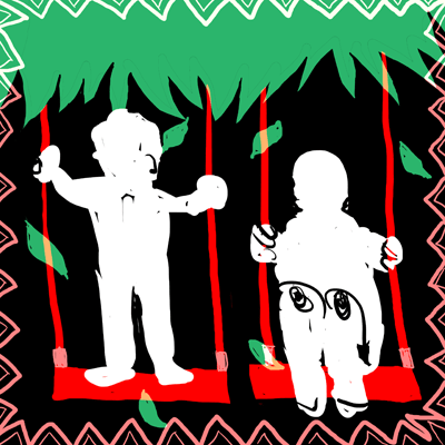 しし座 11度のサビアンシンボル 「大きな樫の木の下にあるブランコに乗る子供たち」のイラスト