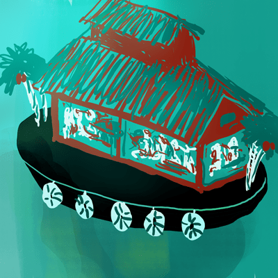 しし座 19度のサビアンシンボル 「ハウスボートパーティ 」のイラスト