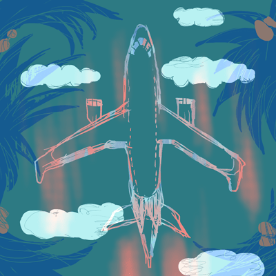 てんびん座 27度のサビアンシンボル 「頭上を飛んでいる飛行機」のイラスト