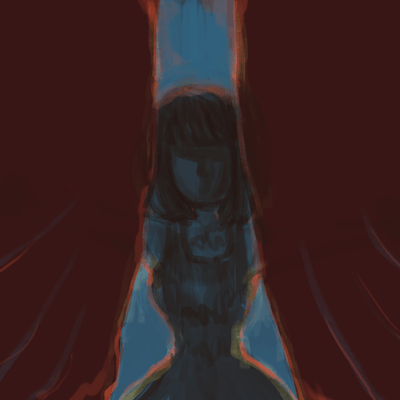 さそり座 20度のサビアンシンボル 「２つの暗いカーテンを横に引っ張っている女」のイラスト