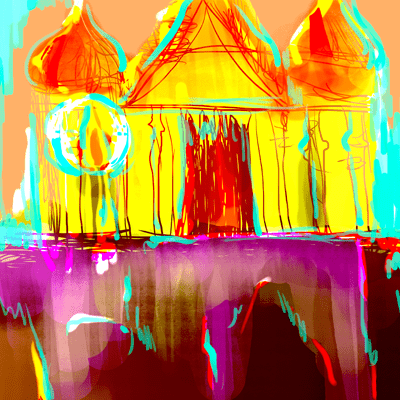 いて座 11度のサビアンシンボル 「寺院の左側にある物質的悟りをもたらすランプ」のイラスト