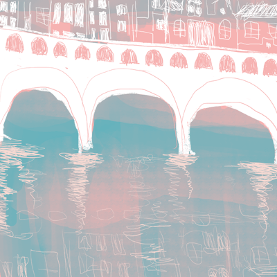 いて座 28度のサビアンシンボル 「美しい流れにかけられた古い橋」のイラスト