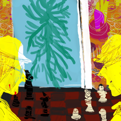 いて座 3度のサビアンシンボル 「チェスをする２人の男」のイラスト