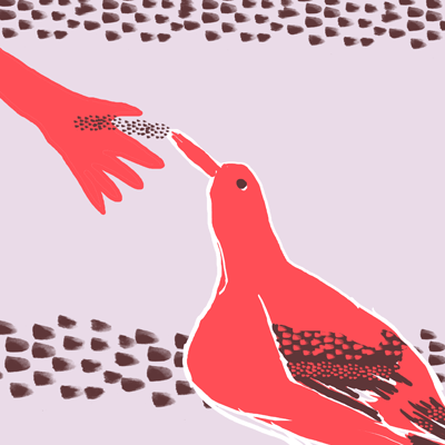 やぎ座 10度のサビアンシンボル 「手から餌をもらうアホウドリ」のイラスト
