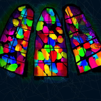 やぎ座 2度のサビアンシンボル 「3つのステンドグラスの窓、一つは爆撃で損傷している」のイラスト