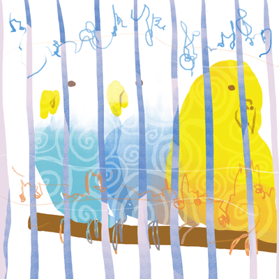 やぎ座 8度のサビアンシンボル 「しあわせそうに歌う家の中の鳥」のイラスト
