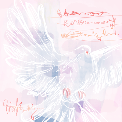 みずがめ座 20度のサビアンシンボル 「大きな白い鳩、メッセージの担い手」のイラスト