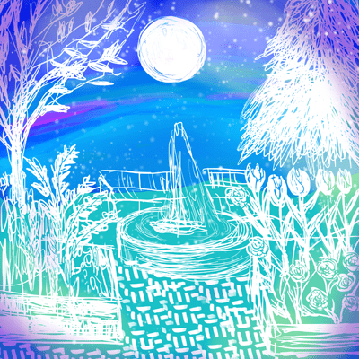 うお座 28度のサビアンシンボル 「満月の下の肥沃な庭」のイラスト