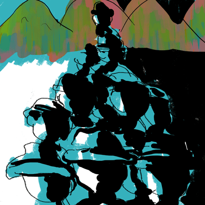 さそり座 24度のサビアンシンボル 「一人の男の話を聴くために山から降りてきた群集」のイラスト
